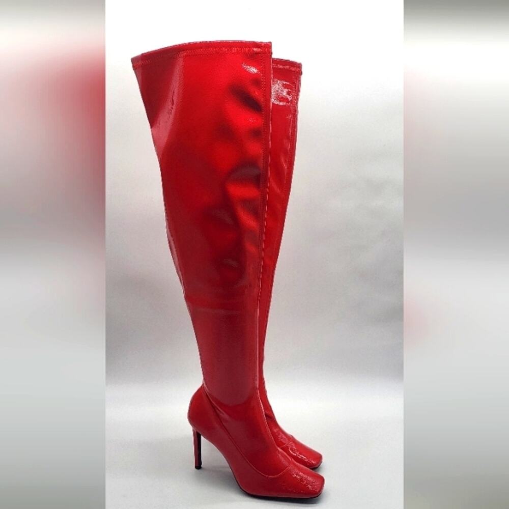 I.N.C. International Concepts Keenahp Red Patent Over-the-Knee Boots 9.5M Vegan - Picture 4 of 11